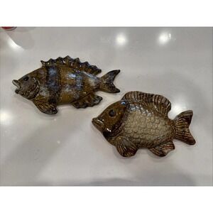 Glazed Brown Ceramic Pottery Fish Set Of 2‎ Wall Decor